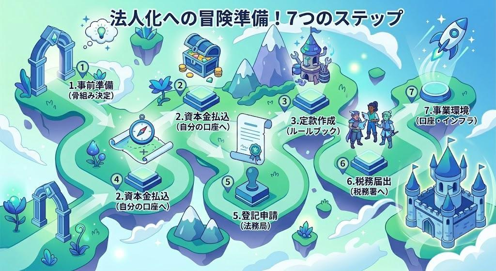 法人化の手続きは全7ステップ！最短で完了させるための全体像