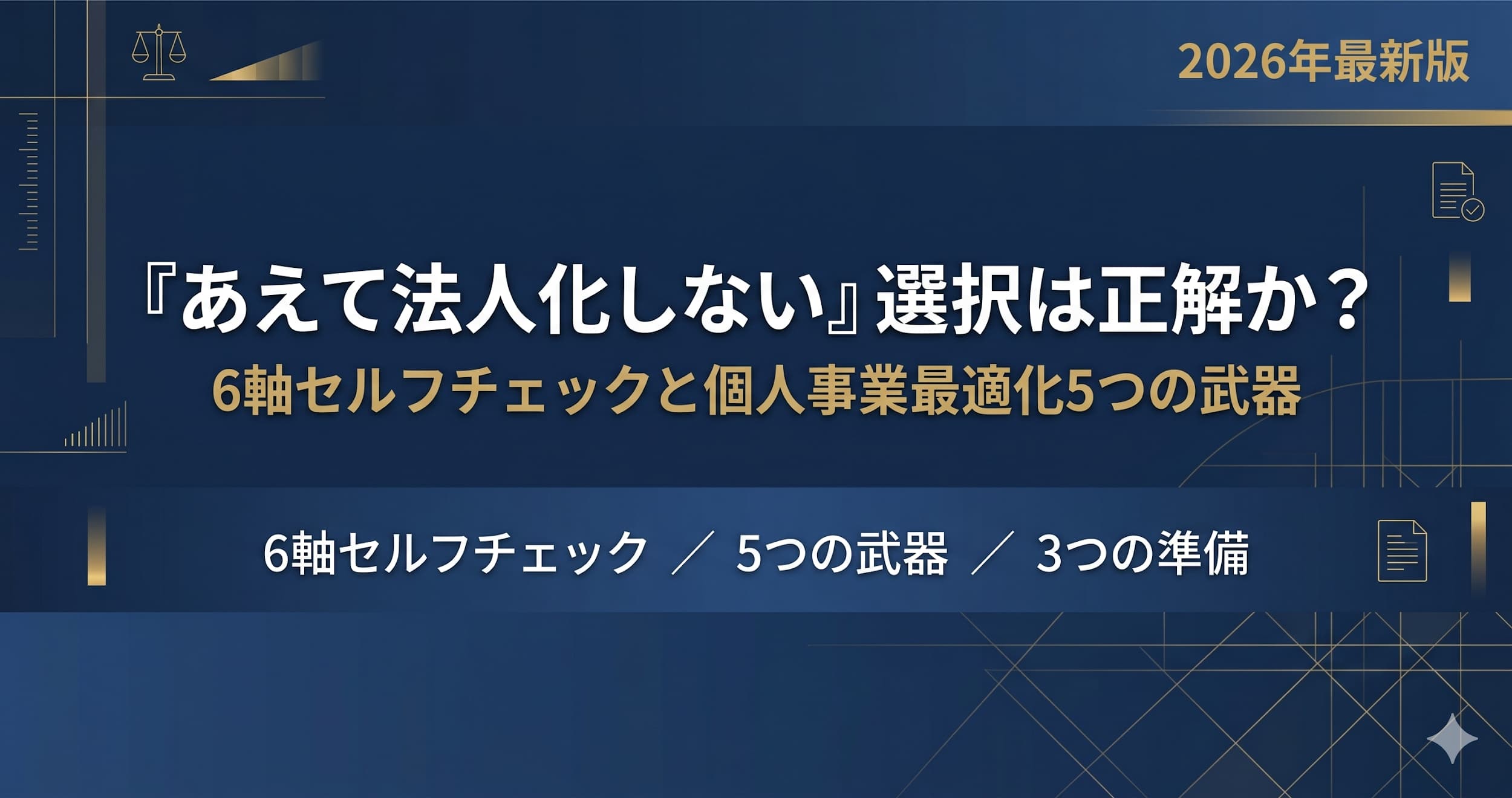 「あえて法人化しない」選択は正解か？6軸セルフチェックと個人事業最適化5つの武器【2026年最新】
