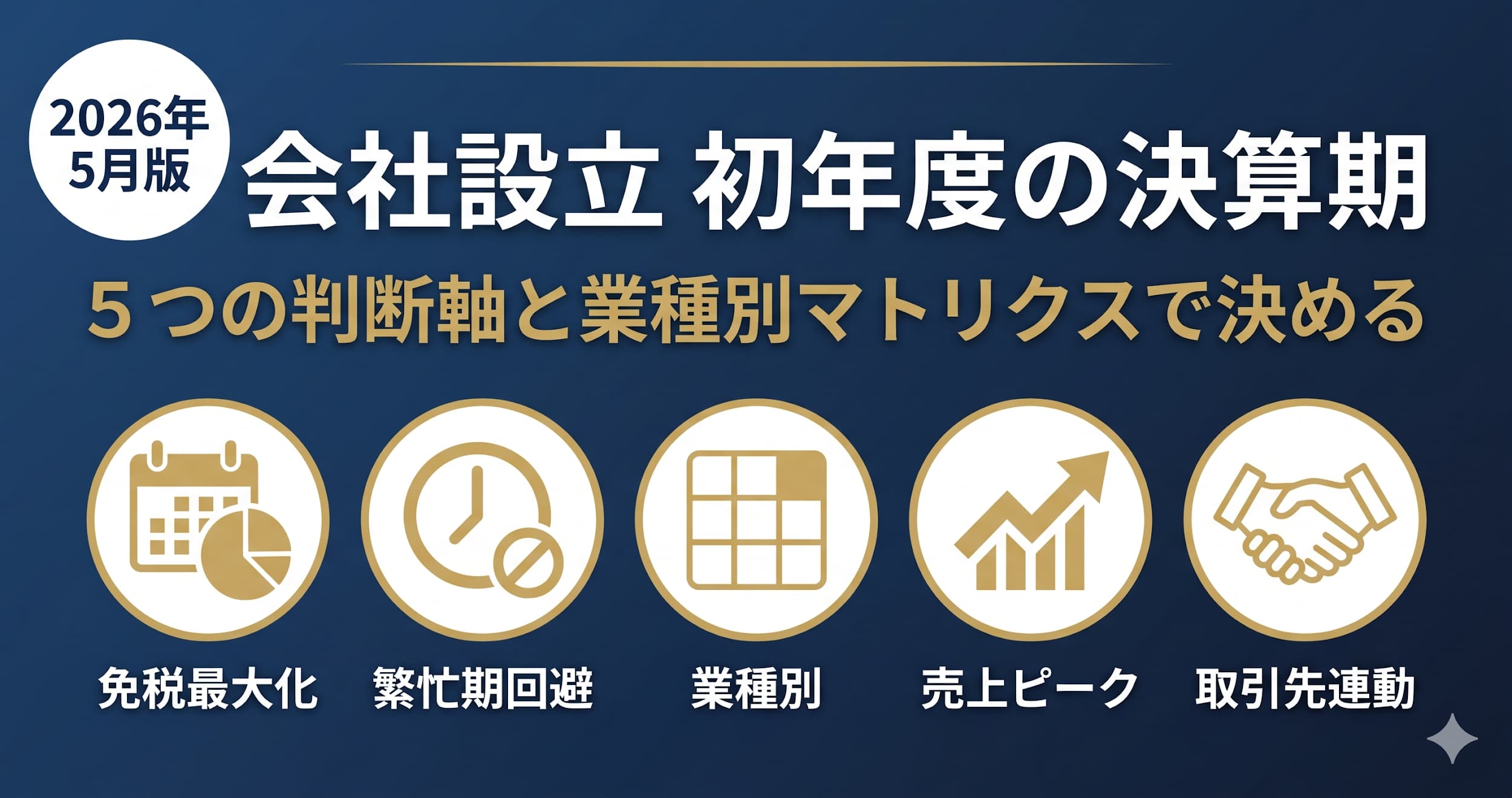 【2026年5月版】会社設立 初年度の決算期はいつにすべき?5つの判断軸と業種別マトリクスで後悔ゼロの決め方