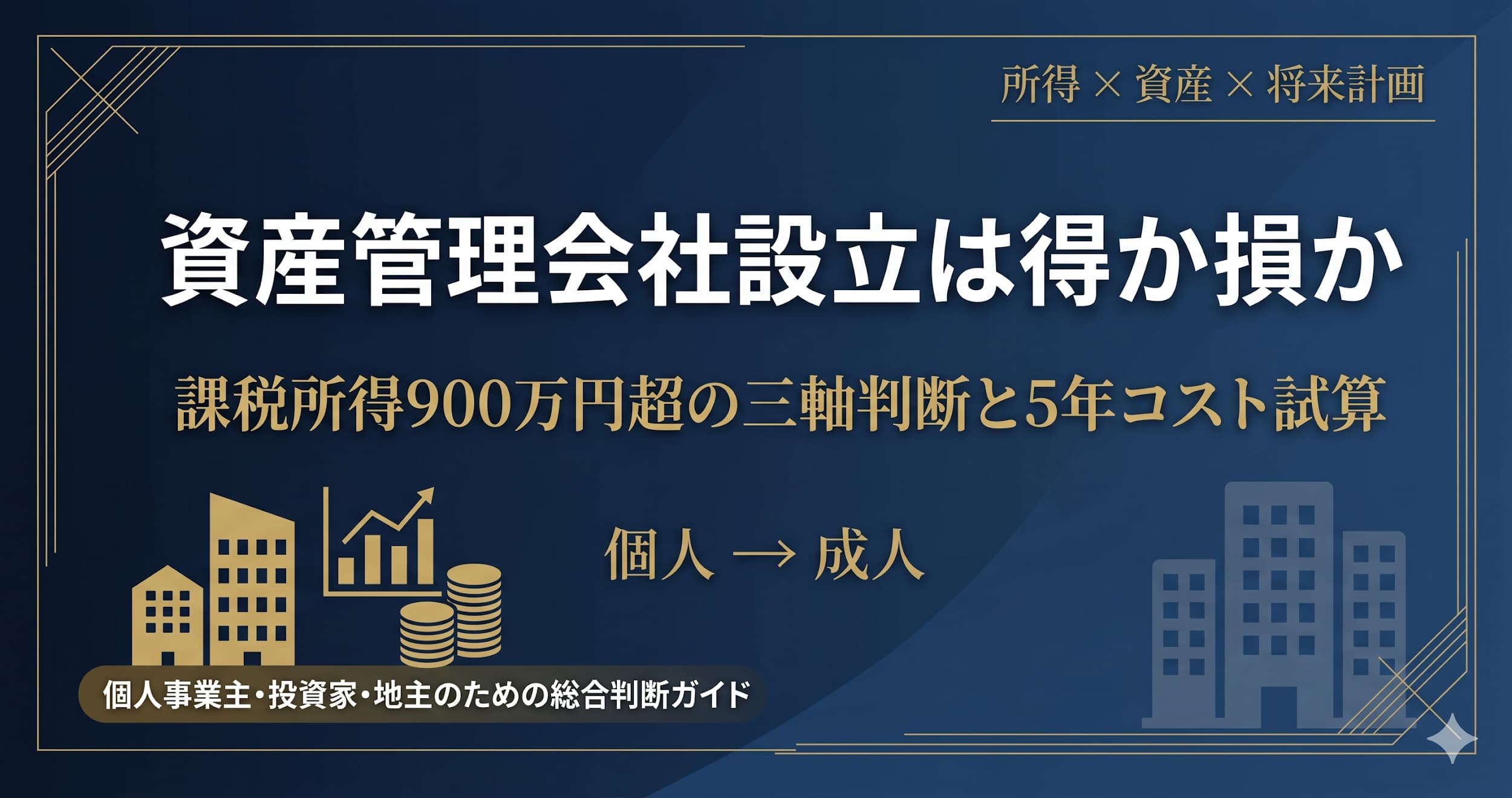 資産管理会社設立は得か損か｜課税所得900万円超の三軸判断と5年コスト試算