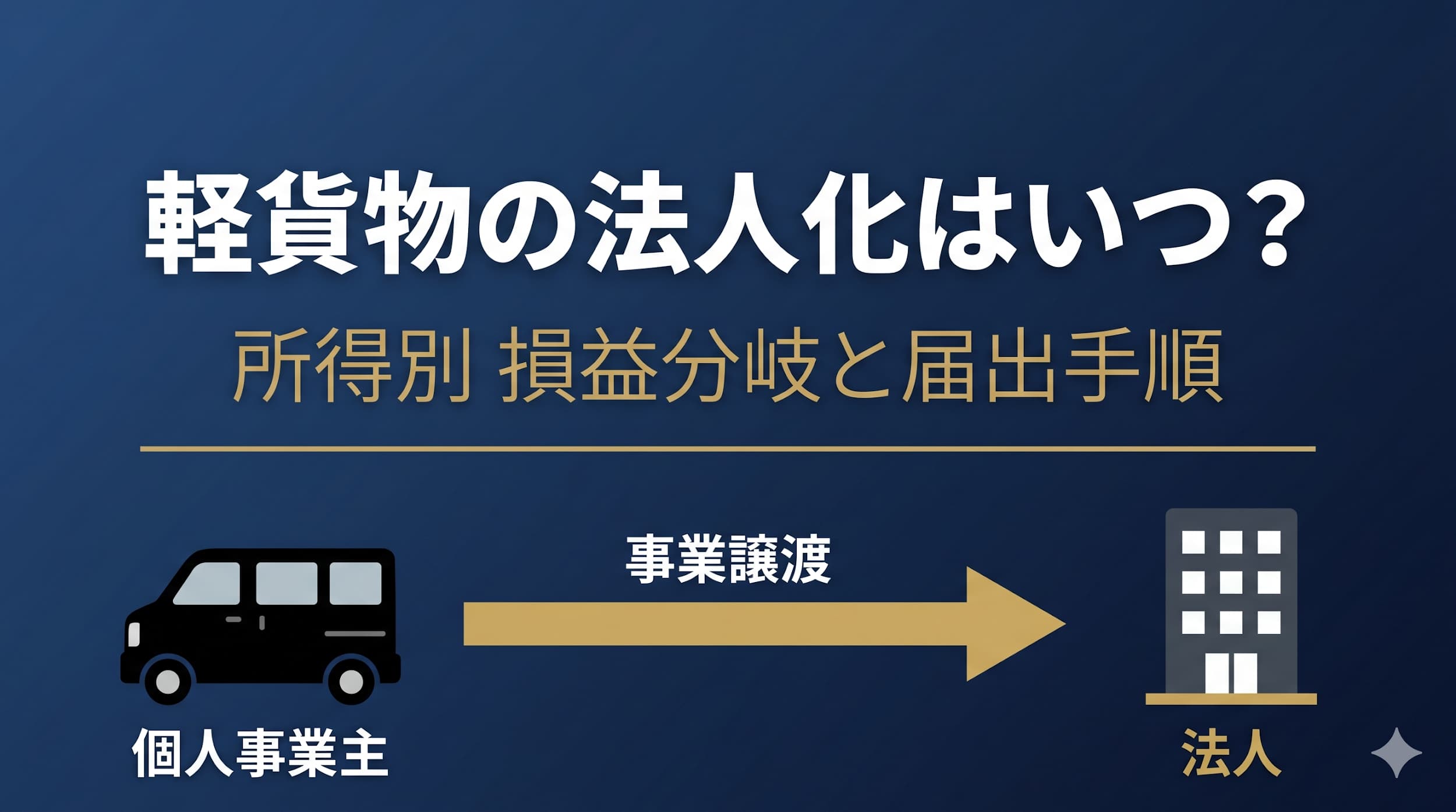 軽貨物の法人化はいつ？所得別損益分岐と運輸支局届出まで丸わかり