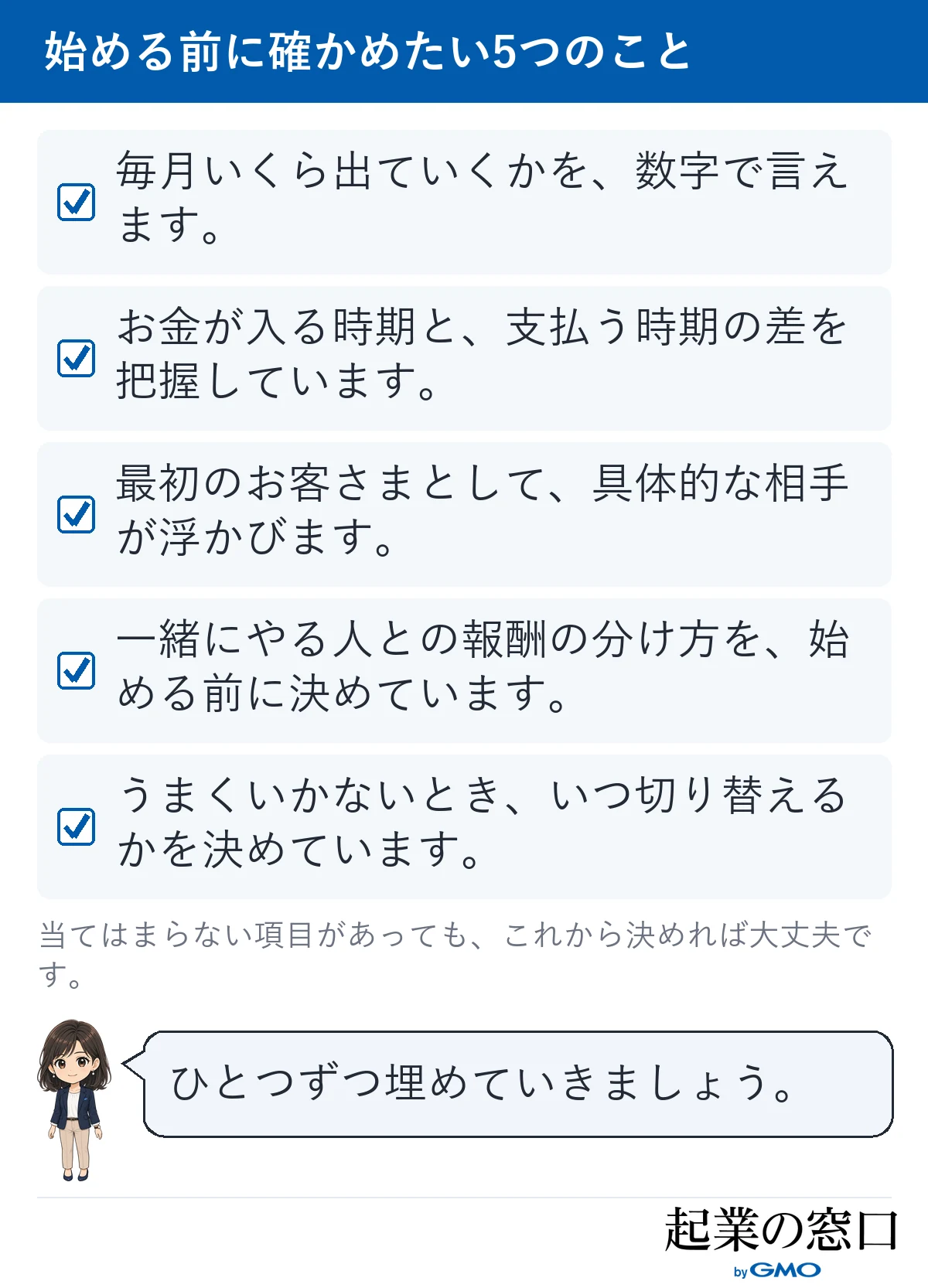 起業の前に確かめておきたい5項目のチェックリスト